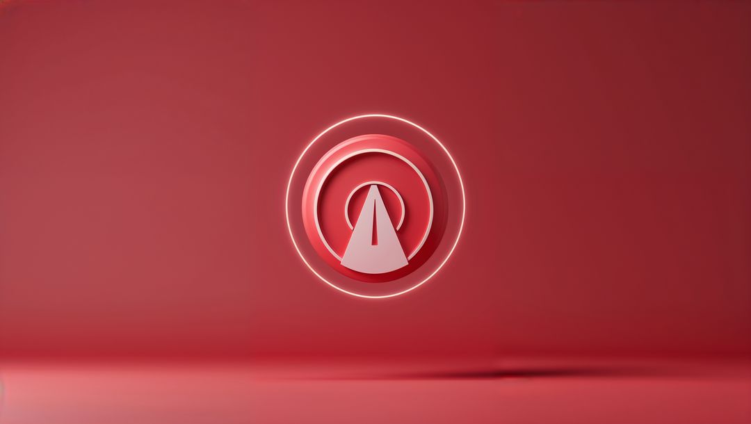 Futuristic red alert concept emblem with glowing elements