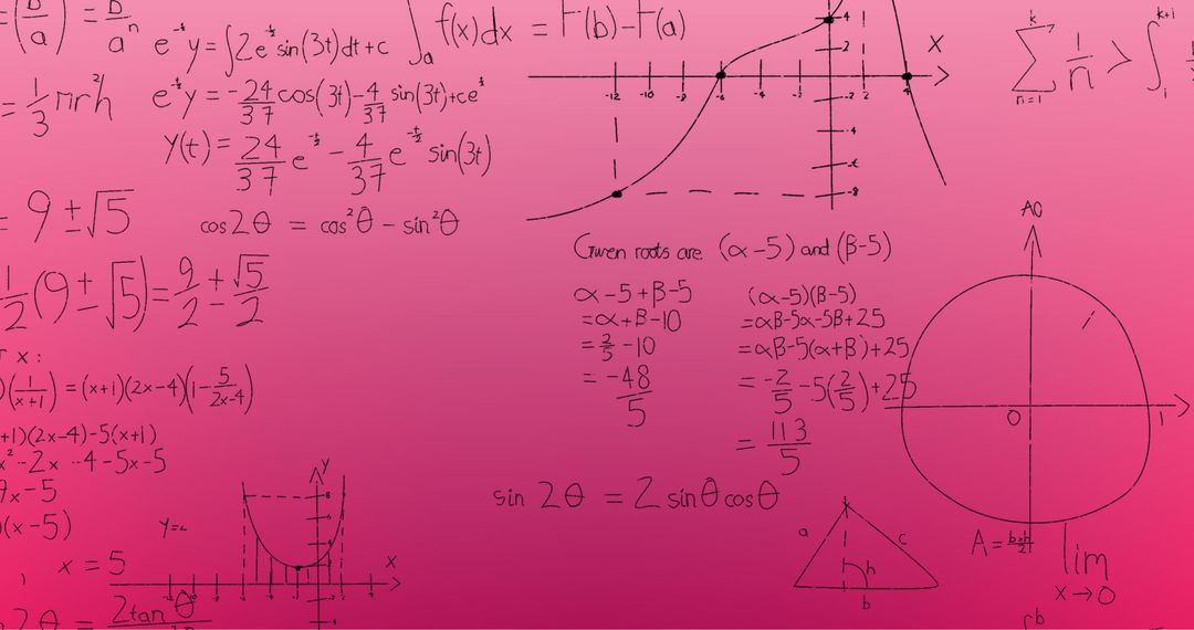 Handwritten Mathematical Formulas on Pink Background