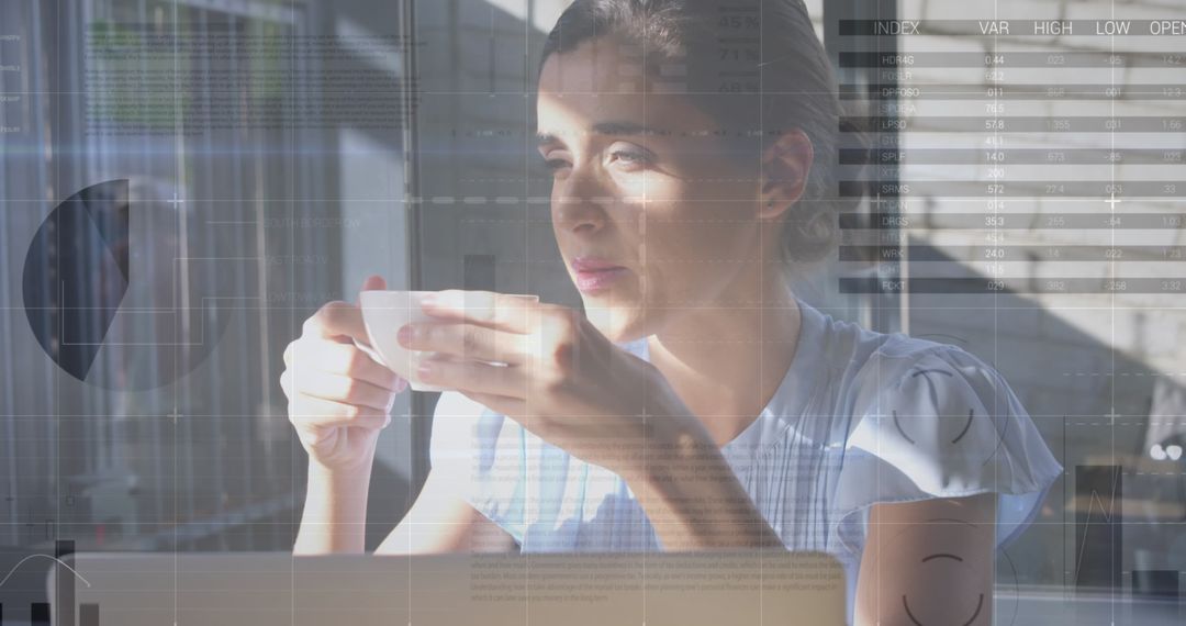 Woman Analyzing Data with Laptop and Virtual Graphs
