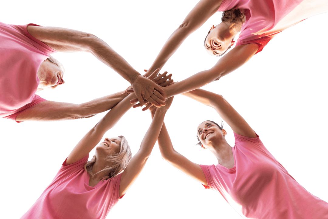 Group Unity with Transparent Women Smiling Hand Stack