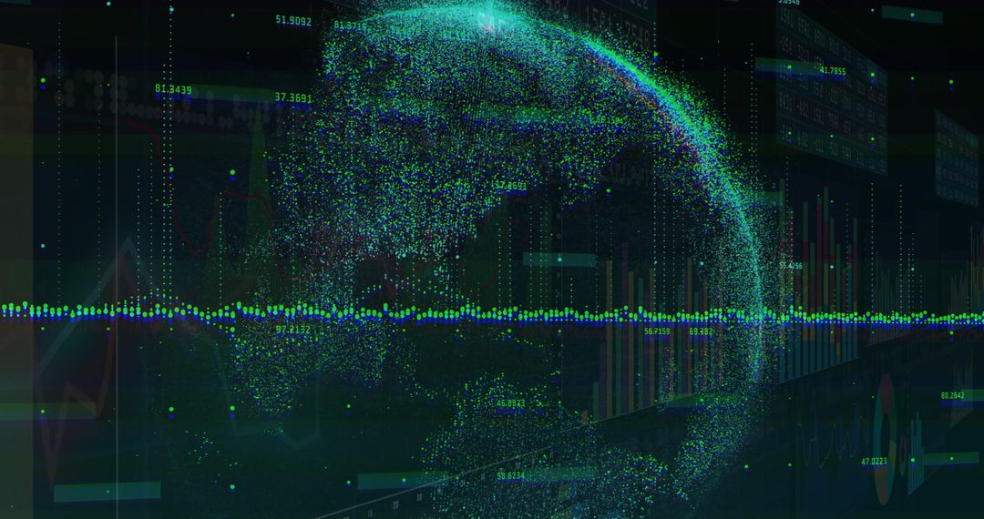 Digital Globe with Global Data Networks and Transparent Charts