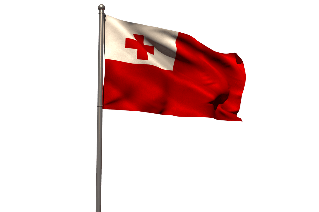 Pole Displaying Transparent Tongan Flag Waving in Breeze