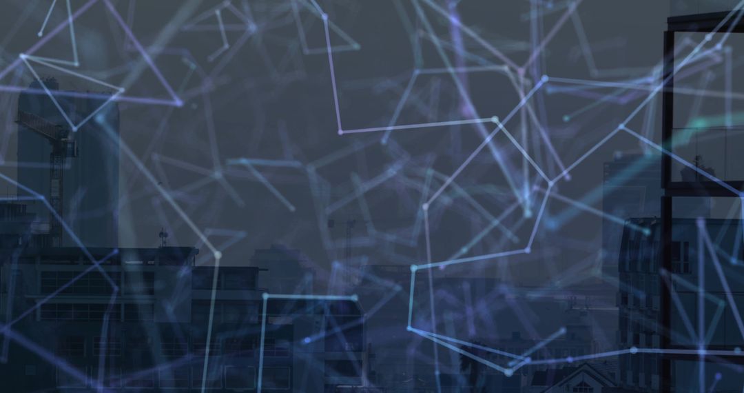 Futuristic Downtown Skyline with Digital Network Overlay