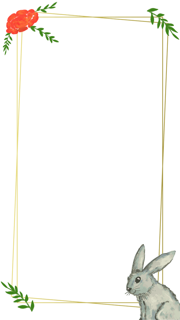Elegant Gold Frame with Rabbit Illustration on Transparent Background