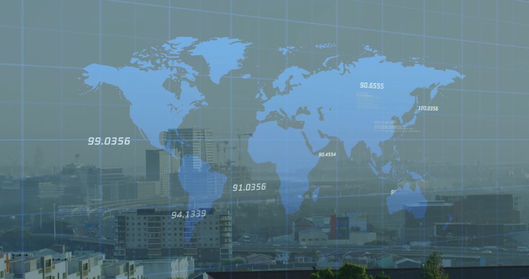Global Business Data Overlay on Urban Cityscape
