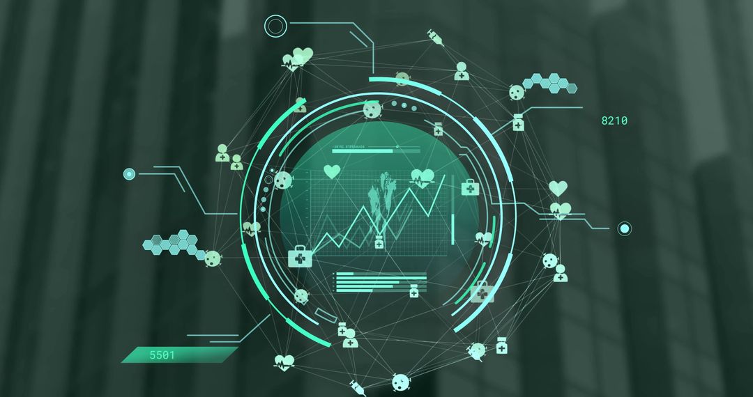 Digital Health Interface with Medical and Data Network Icons