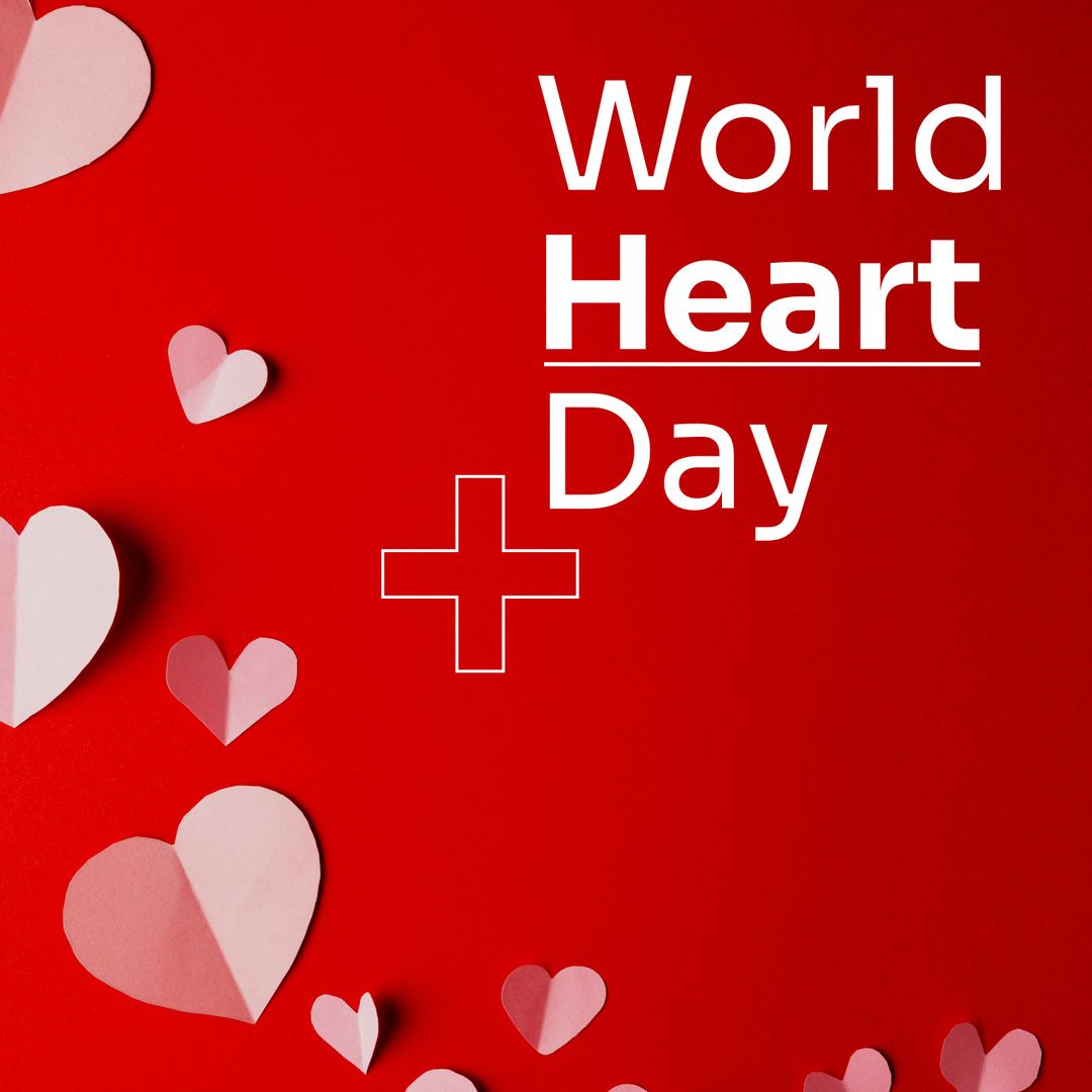 World Heart Day Concept with Paper Hearts on Red Background