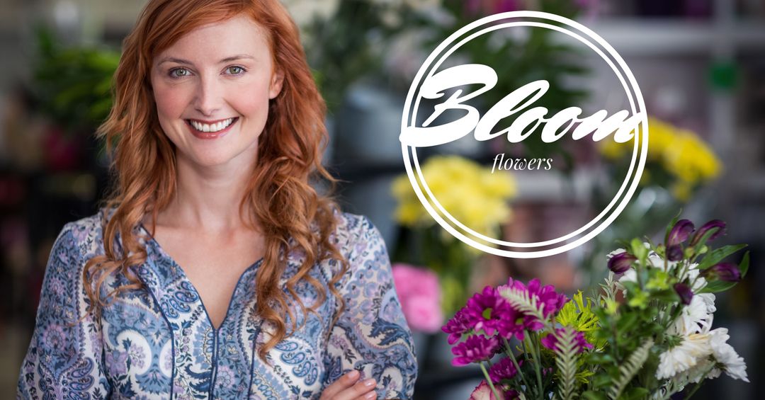 Cheerful Woman with Flowers Promotes Local Florist and Personal Branding - Download Free Stock Templates Pikwizard.com