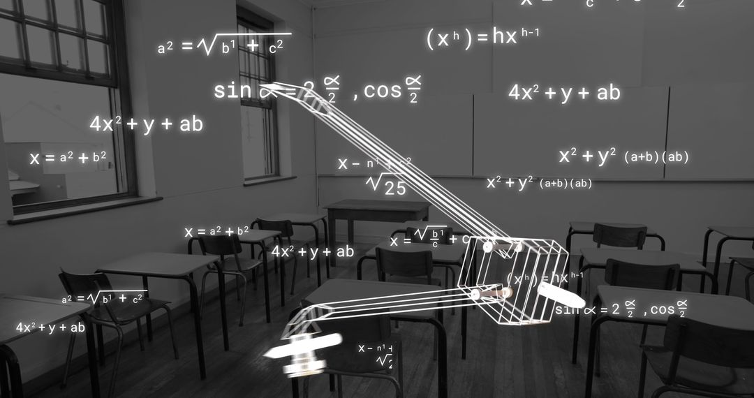 Mathematical Equations Overlay with Digital Compass in School Classroom
