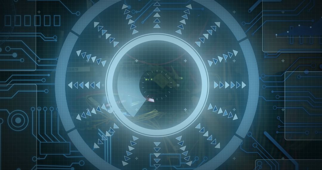 Futuristic Scope Display on IT Technician and Servers