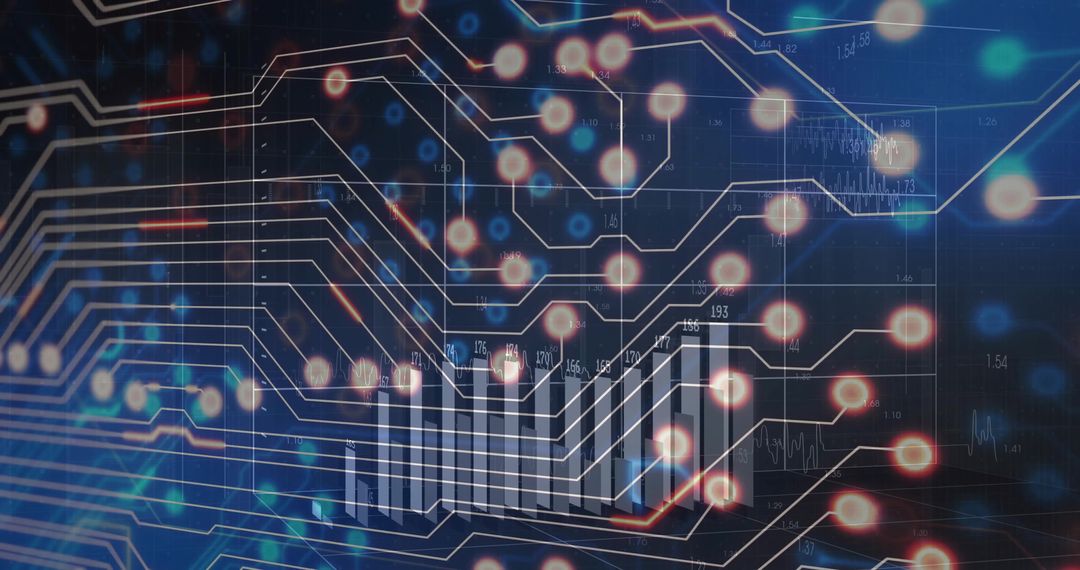 Futuristic Digital Network with Circuit Lines and Data Visualization