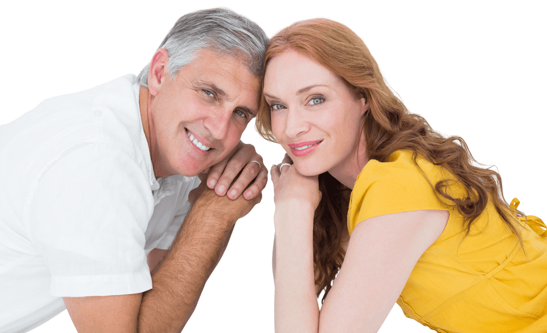 Transparent Smiling Mature Couple Enjoying Loving Moment