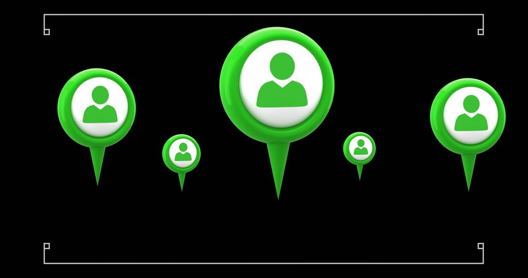Green Map Markers with User Icon on Dark Background