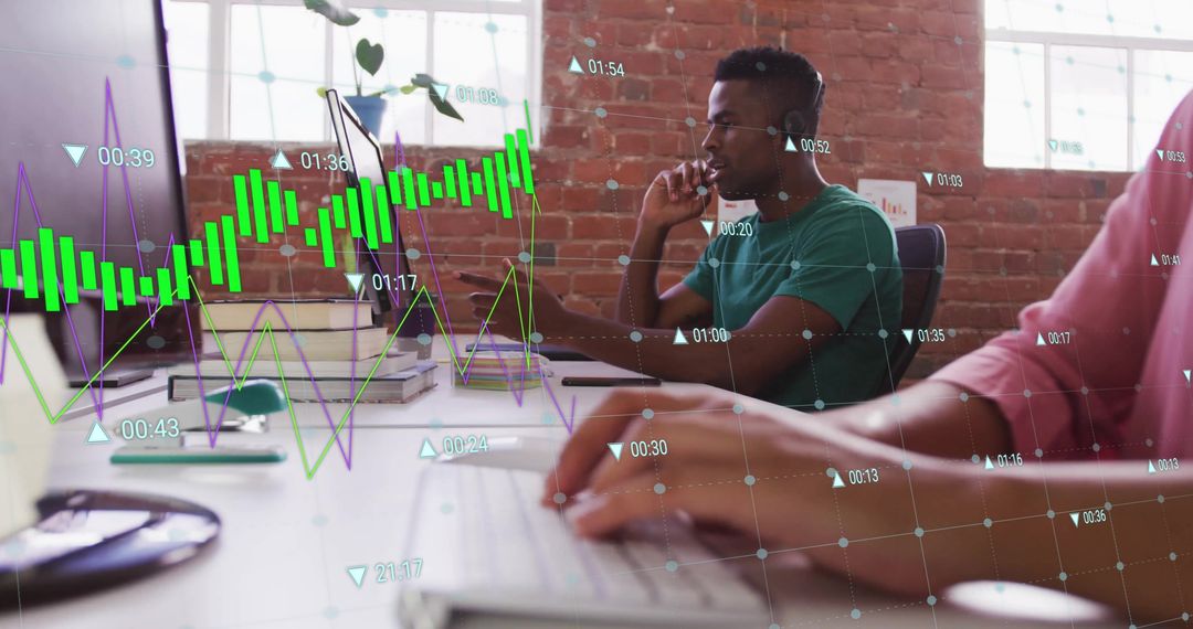 Business Team Analyzing Data in Modern Office with Technology Interface