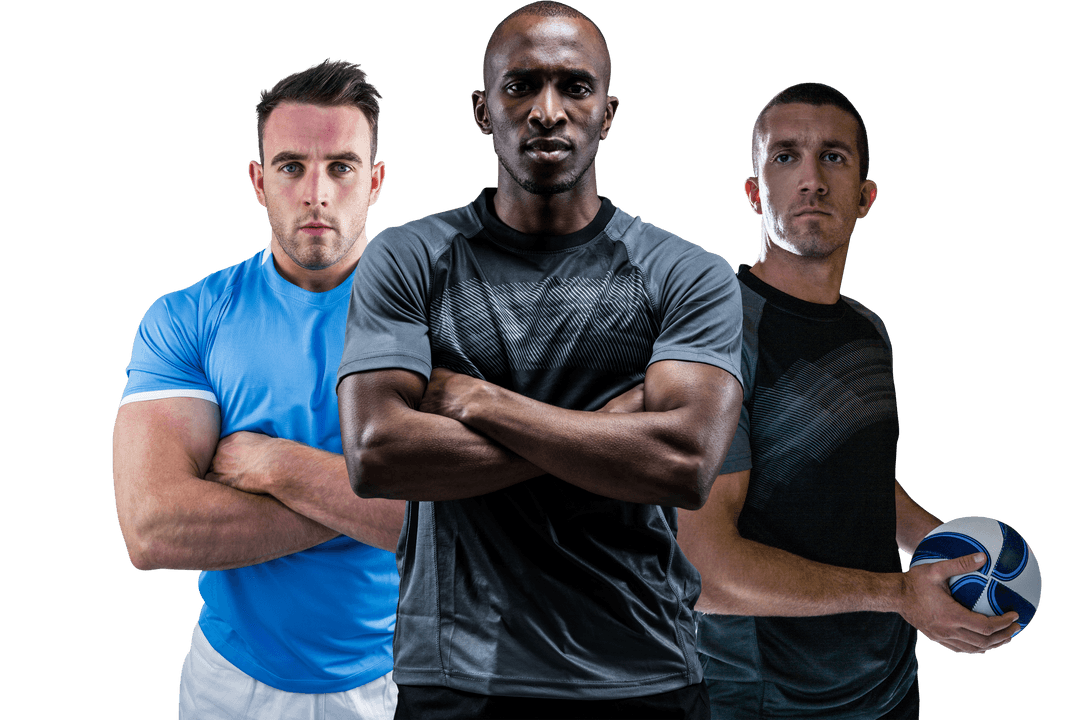 Confident Multiracial Soccer Players on Transparent Background