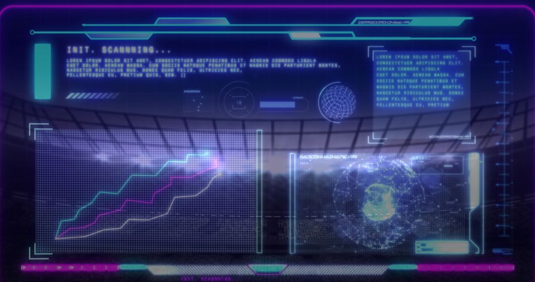 Futuristic Interface Analyzing Data in Lit Stadium