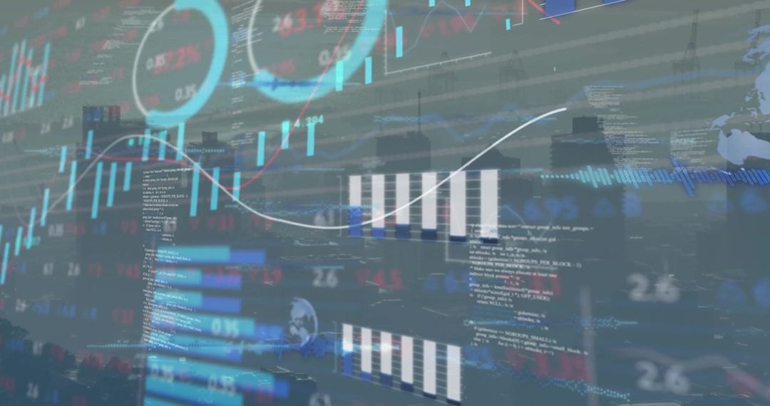 Futuristic Financial Data Analysis Over Cityscape