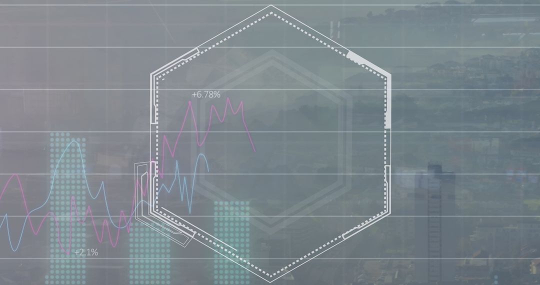 Abstract City with Overlaying Tech Graph Displays Futuristic Analytics