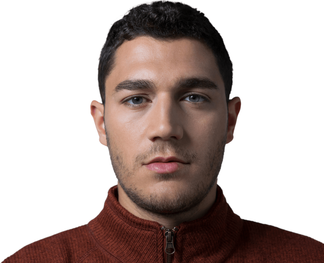 Portrait of Young Man with Neutral Expression on Transparent Background