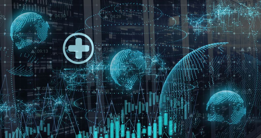 Futuristic Digital Globe with Data Visualization in Server Room