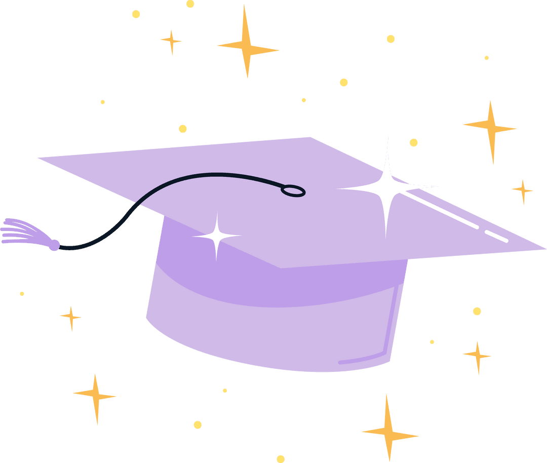 Floating Transparent Purple Mortarboard with Gold Stars