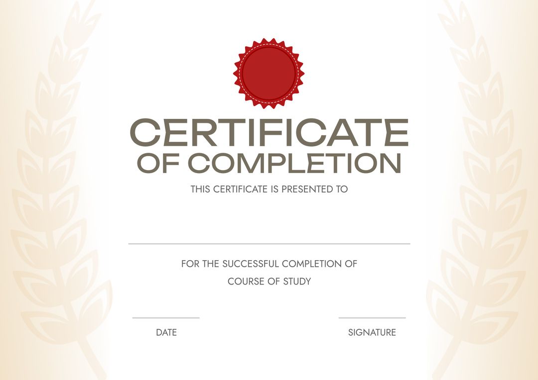 Elegant Certificate of Completion with Red Seal - Download Free Stock Templates Pikwizard.com