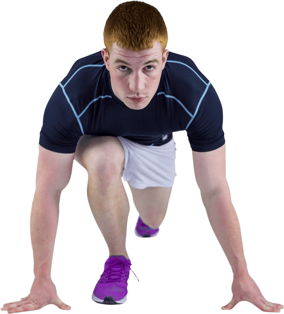 Transparent Male Athlete Posing in Starting Position