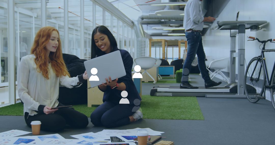 People Collaborating in Modern Office with Digital Data Concept