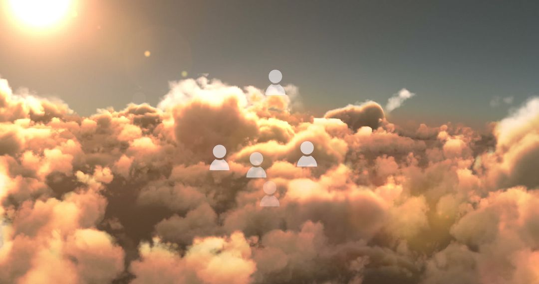 Digital Cloud Interface with User Icons in Sunset Sky