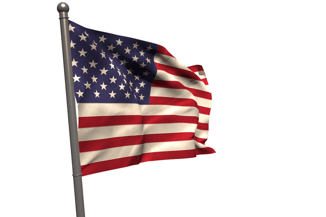 Waving Transparent American Flag on Metal Pole in Wind