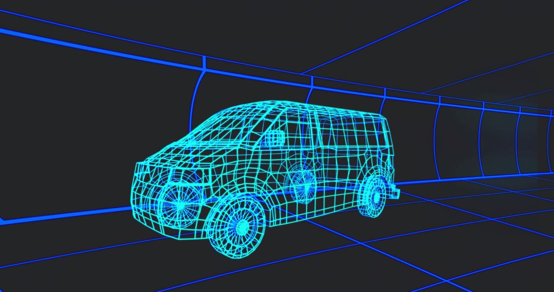 3D Wireframe Van Model in Digital Tunnel Simulation
