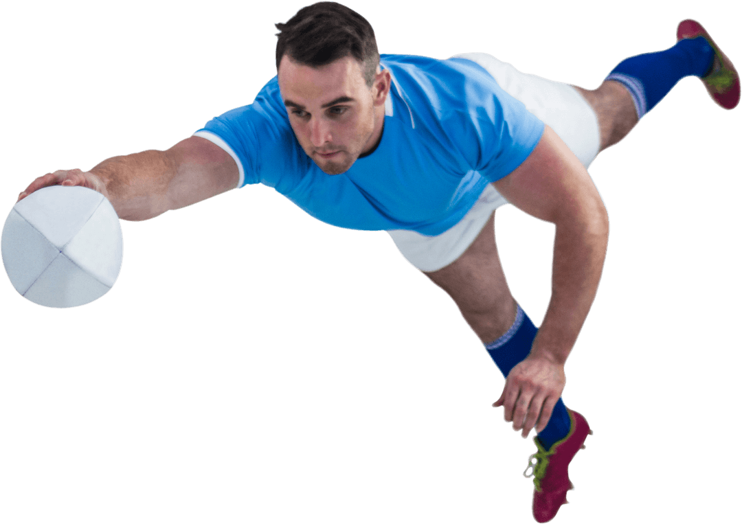 Dynamic Rugby Player Scoring Try Transparent Action Shot
