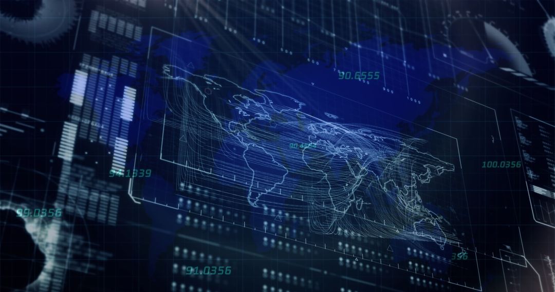 Futuristic Holographic World Map with Data Streams