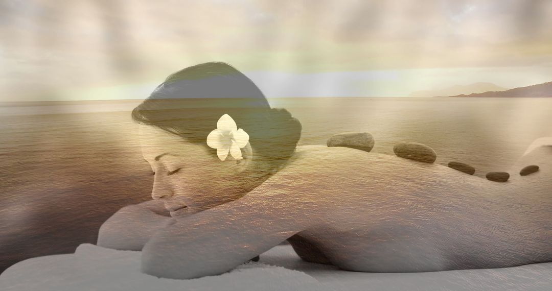 Digital Composite of Spa Relaxation with Sea View at Sunset