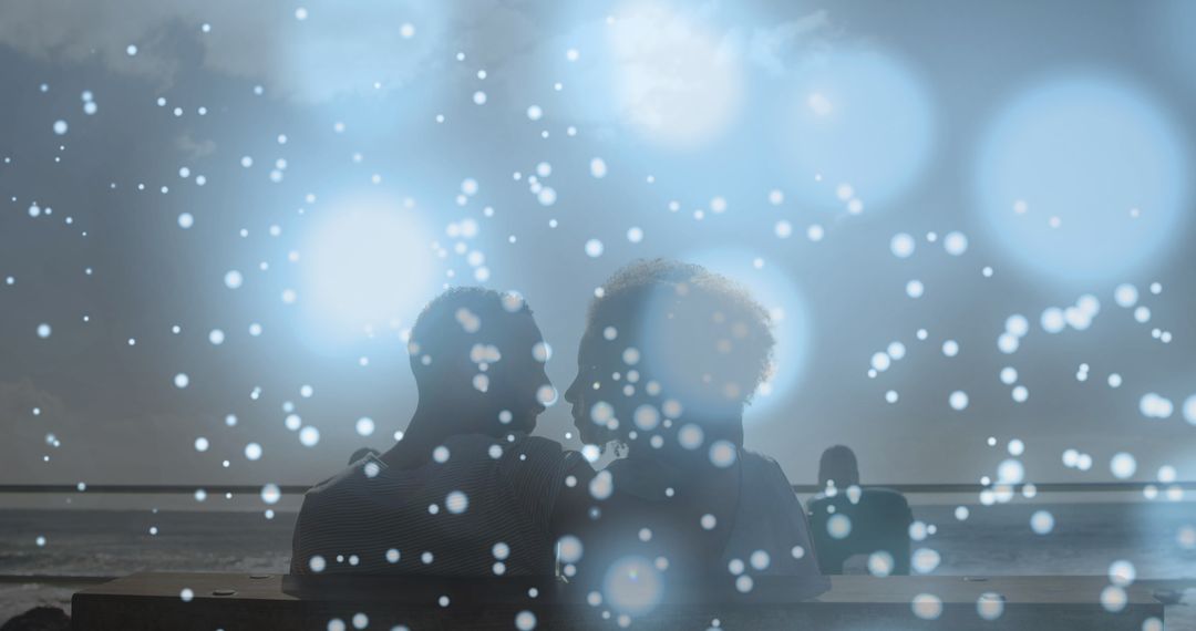 Romantic Couple Relaxing by Ocean with Magical Light Effect