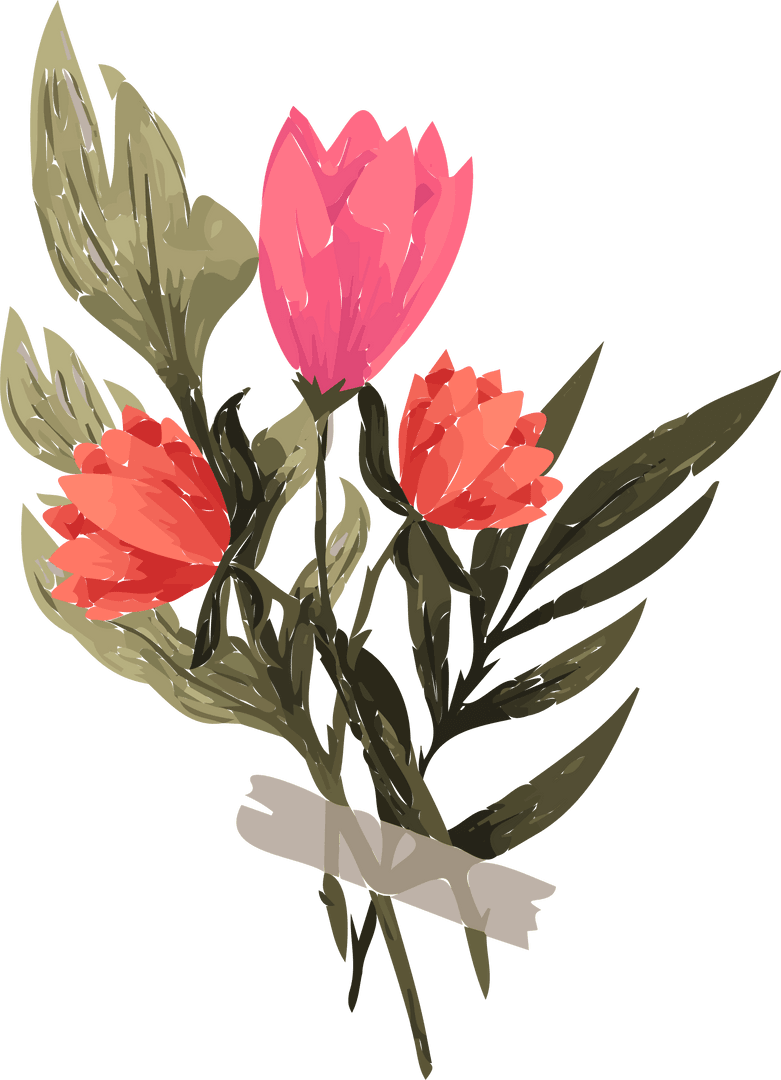 Floral Composition with Coral Blooms on Transparent Background