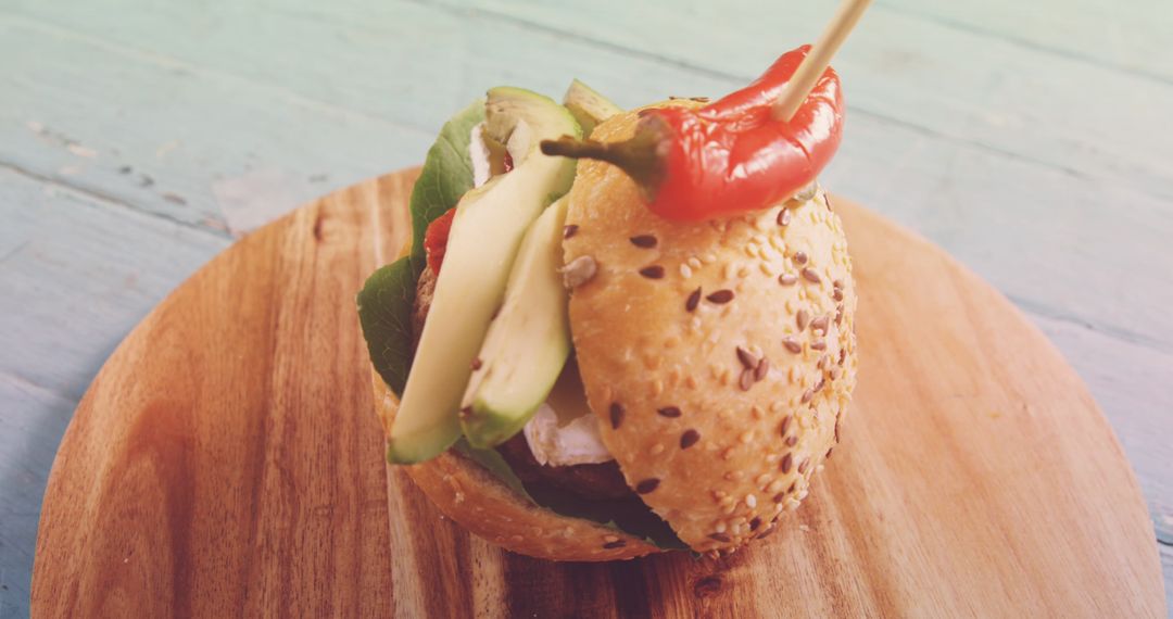 Delicious Veggie Burger on Rustic Wooden Table