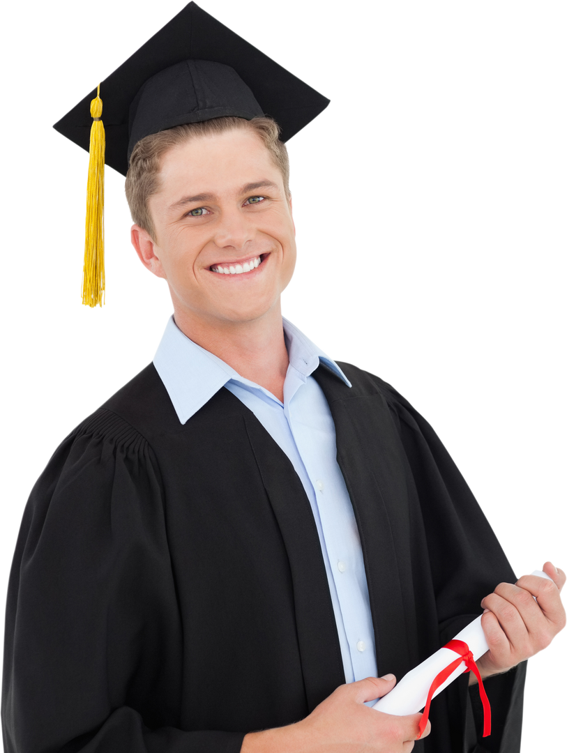 Smiling Graduate Holding Degree on Transparent Background - Download Free Stock Images Pikwizard.com