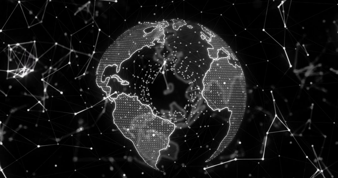 Digital Globe with Global Network Connections Visualizing Data Exchange