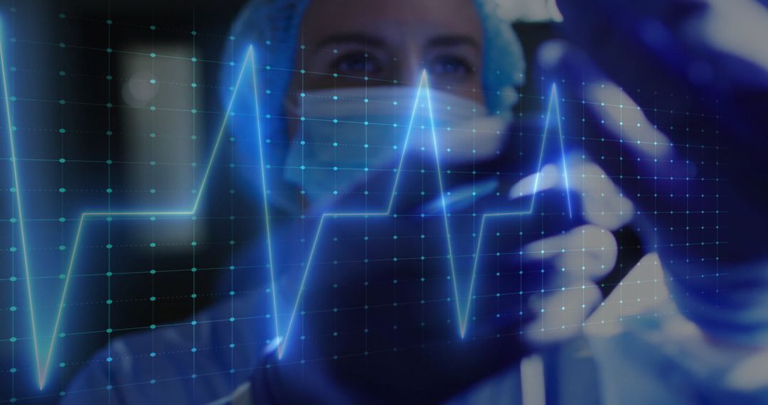 Surgeon in Operating Room Touching Digital Cardiograph Interface