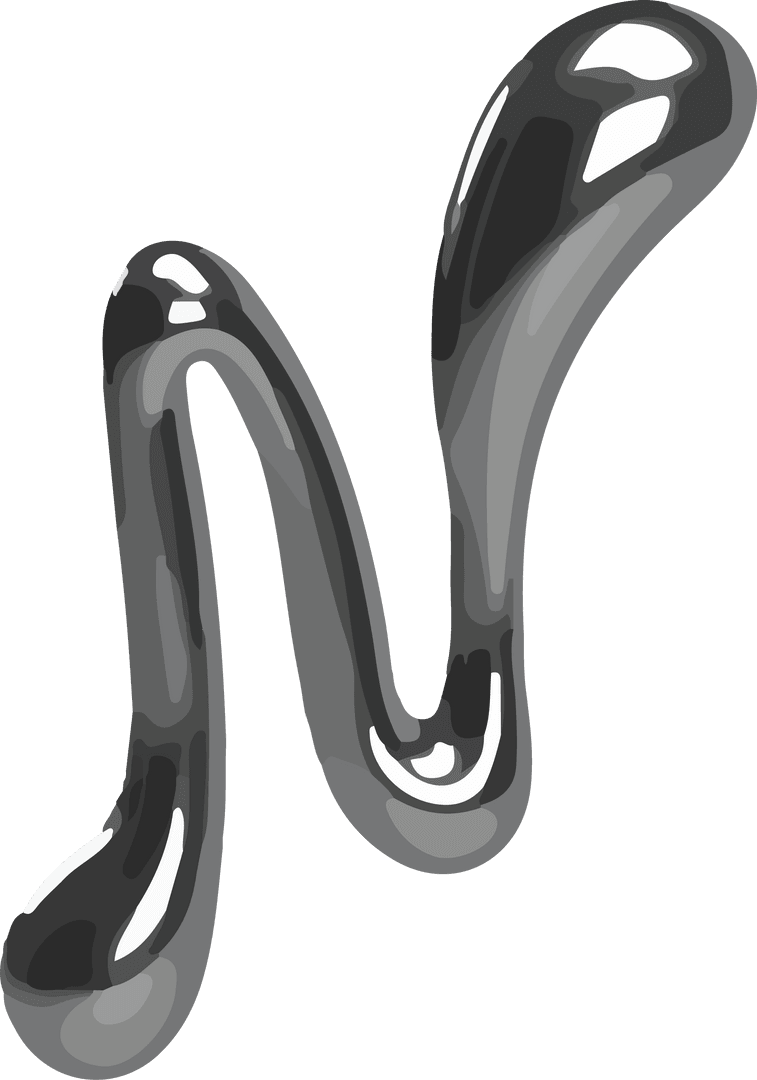 Futuristic Abstract Metallic S-Shape Floating on Transparent Background