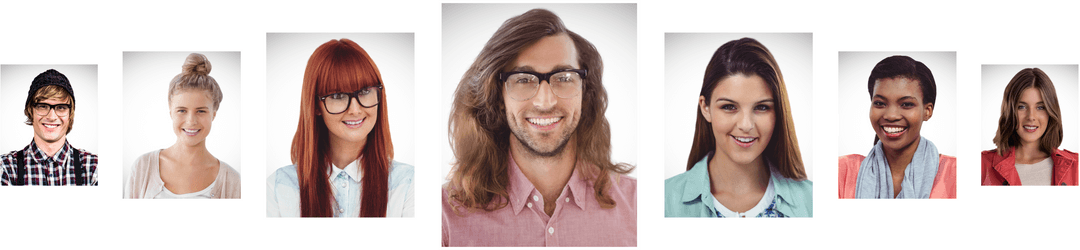 Transparent Smiling Diverse Faces Group Collage on White Background