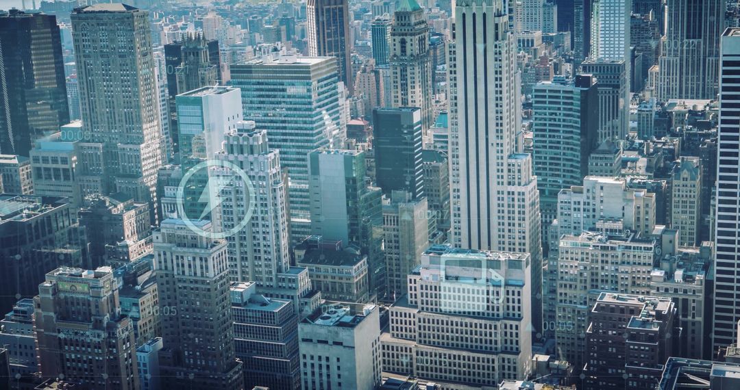 Futuristic Cityscape with Digital Finance Overlays