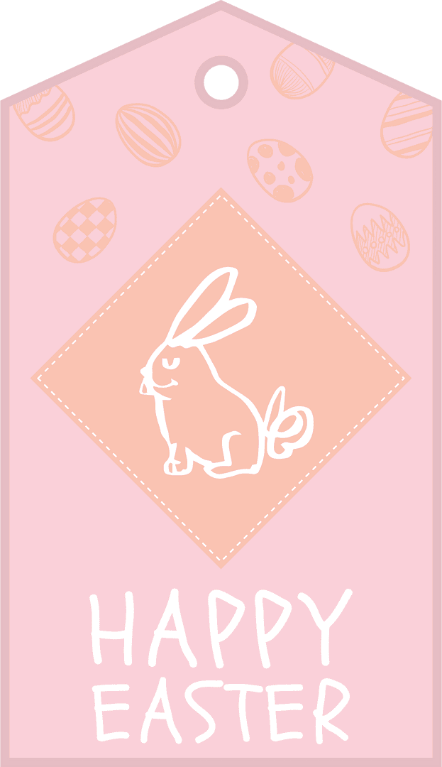 Happy Easter Bunny Tag on Transparent Background with Pastel Accents