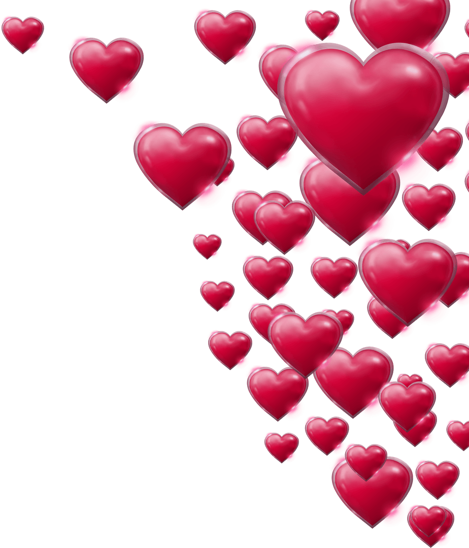 Floating Red Hearts on Transparent Background