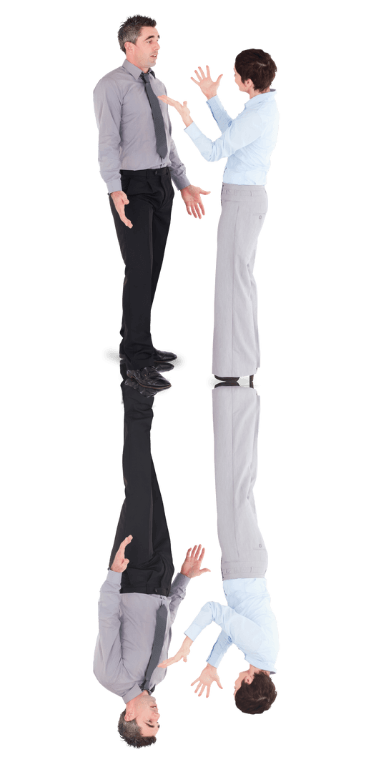 Businessmen Arguing with Mirror Reflection on Transparent Background