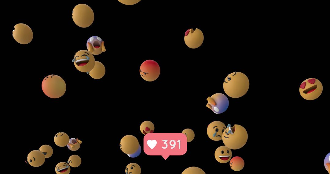 Floating Emojis with Social Media Like Counter on Black