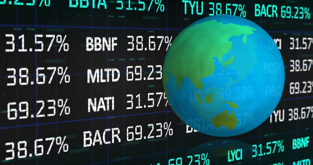Digital Globe Overlapping Stock Market Data Conceptualizing Global Finance