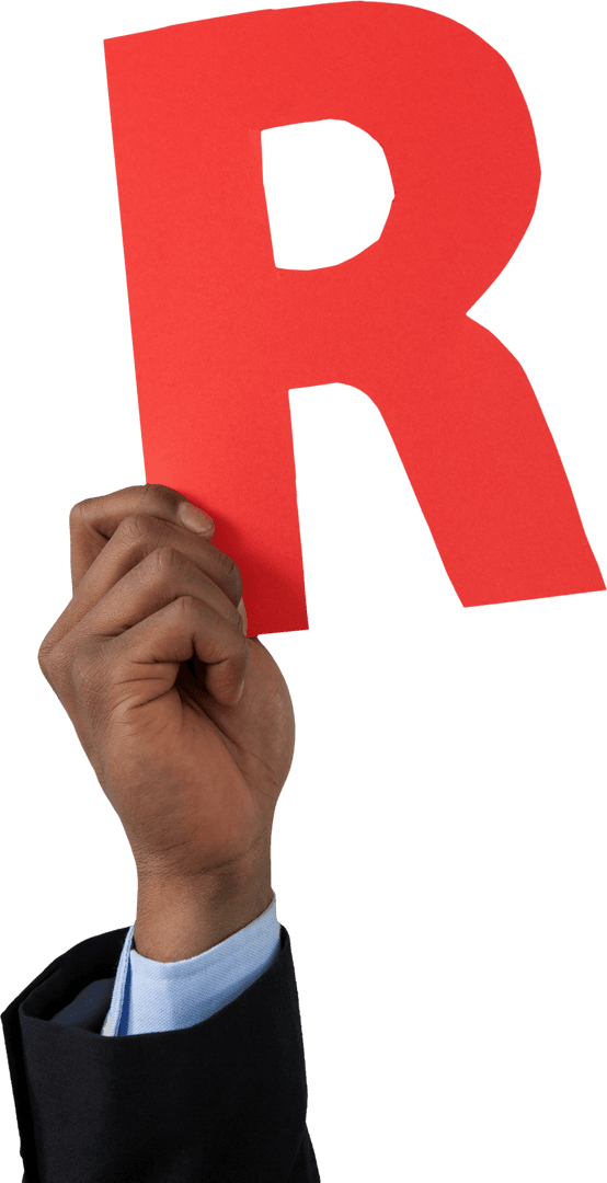 Transparent Hand Holding Red Alphabet R for Business Concepts
