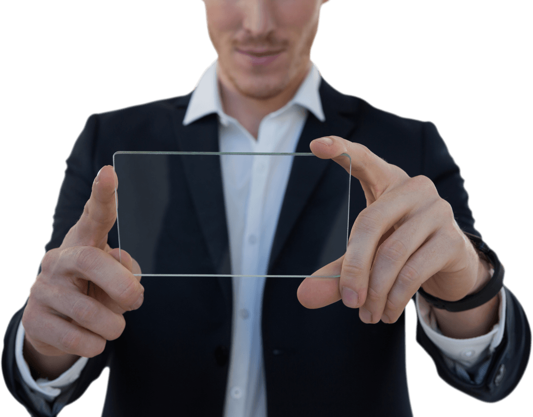 Businessman Holding Transparent Digital Tablet Innovation Technology
